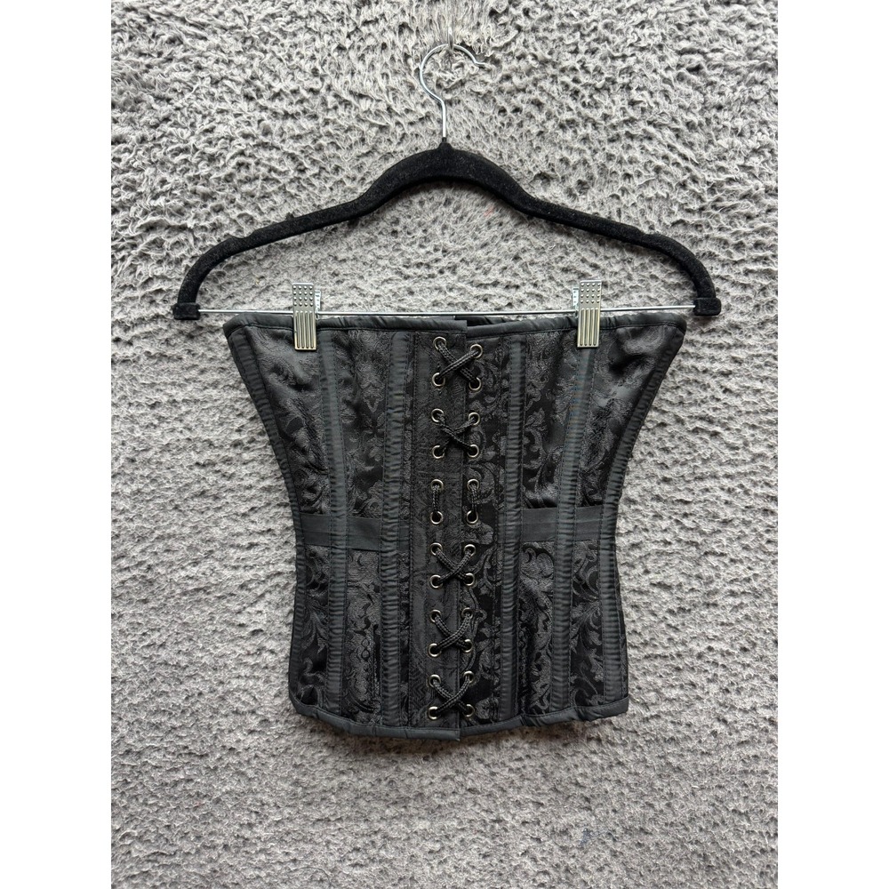 Burleska Couture Jacquard Lace-Up Front Overbust Corset Black Womens Size 20